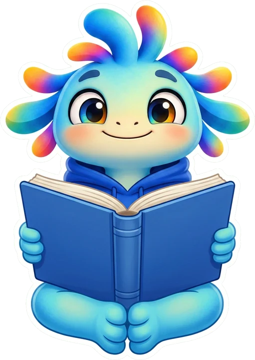 Coni, el personaje guía, leyendo un libro